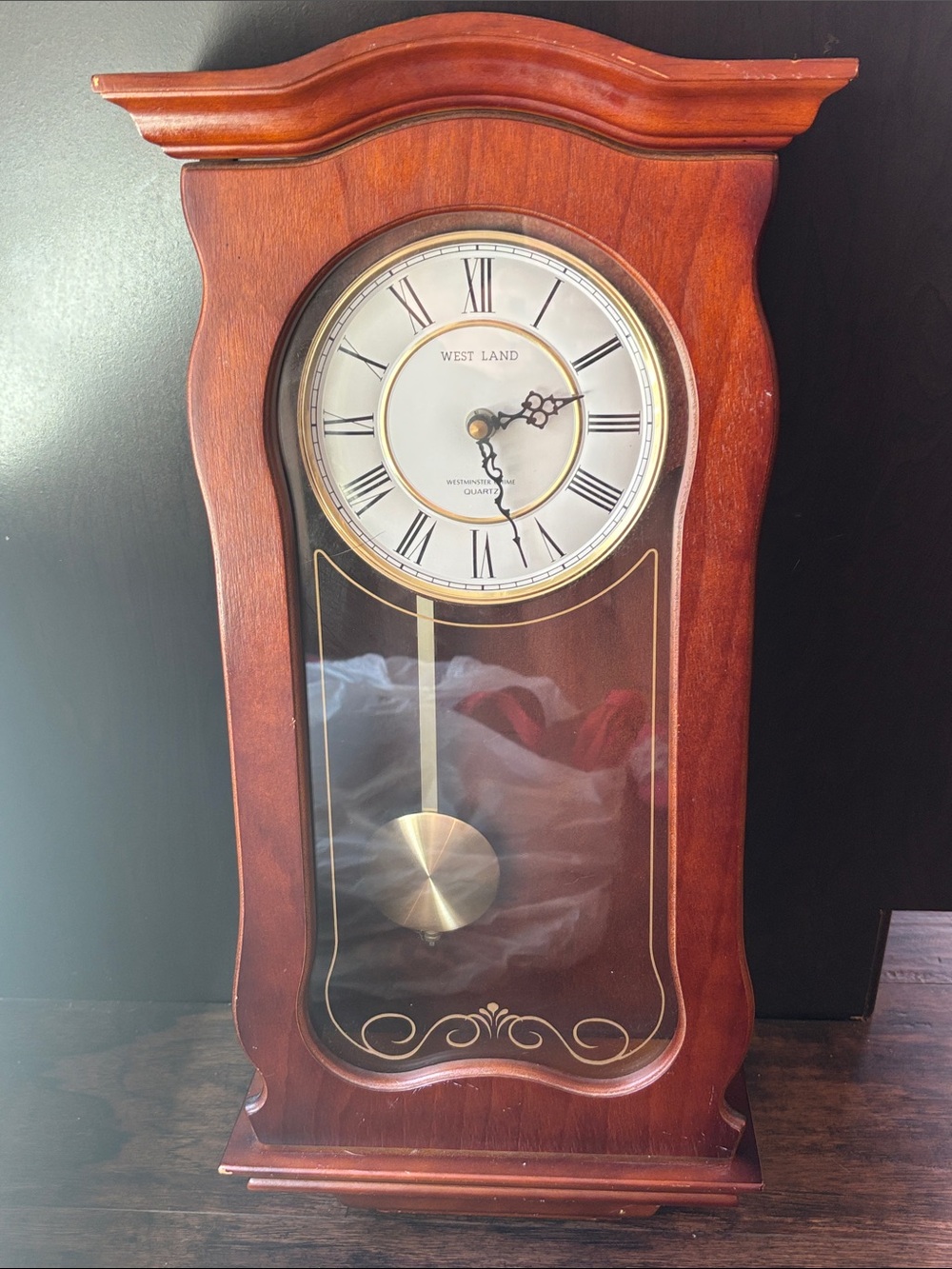 West Land Westminster Chime Pendulum Wall Clock Wood Quartz Vintage